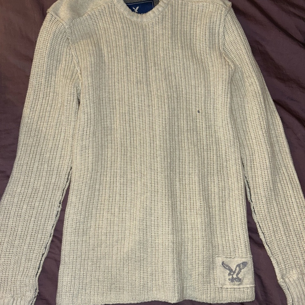 VTG AMERICAN EAGLE Cable Knit Ivory Sweater Cotton&Wool Blend Crew Neck Size S